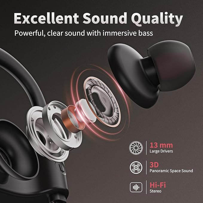 JOYWISE Wireless Bluetooth 5.3 Wireless Headphones with 16Hrs Long Playtime Stereo IPX7 Waterproof in-Ear Earphones, Noise Cancelling Headphones for Running, Black&Pink