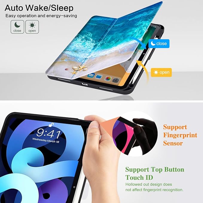 Vimorco for iPad Air 11 Inch Case M4 2026, for iPad Air 5th/4th Gen Cases 10.9-inch, for iPad Pro 11 Inch Case 4th/3rd/2nd/1st Generation, Pencil Holder/4 Viewing Stands/Typing Stand/Slim, Ocean Beach