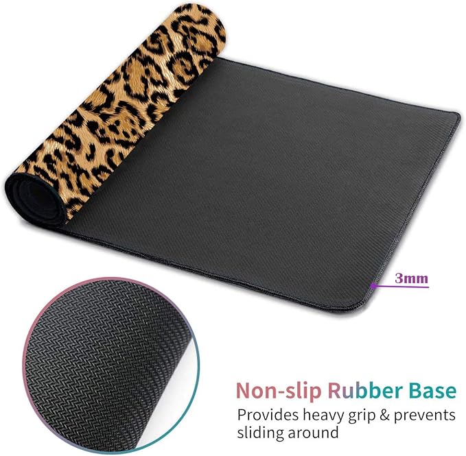 Desk Pad Mat Gaming Mouse Pads with Coasters Set, Stitched Edges Design Mouse Pad XXL Large Mouse Pad for Laptop Computers Leopard Print Desk Writing Mat for Office & Home 31.5"x 11.8"