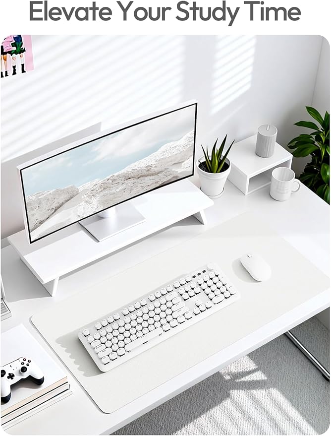 YSAGi Leather Desk Protector, Office Mat, Large Mouse Mat, Non-Slip PU Leather Blotter, Laptop Desk Pad, Waterproof Writing Pad for Office and Home (White, 47.2" x 23.6")