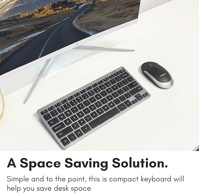 Macally Small Wireless Keyboard | Mini Keyboard for PC - Slim, Quiet & Portable for Laptop, Desktop PC, Surface, Chromebook - Space Gray