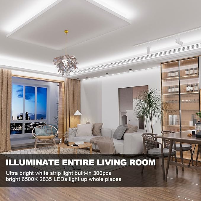 MY BEAUTY LIGHT White LED Strip Lights, 16.4ft Dimmable LED Light Strip with RF Remote, 300 Bright 6500K 2835 LEDs, Strong Adhesive LED Tape Light with Timing Mode for Mirror Bedroom Kitchen Cabinet