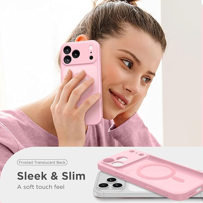 CAPRARO Magnetic for iPhone 17 Pro Case, Upgraded [Full Camera Protection] [Compatible with MagSafe] Protective Translucent Matte Women Girl Phone Case Cover, Peach Pink