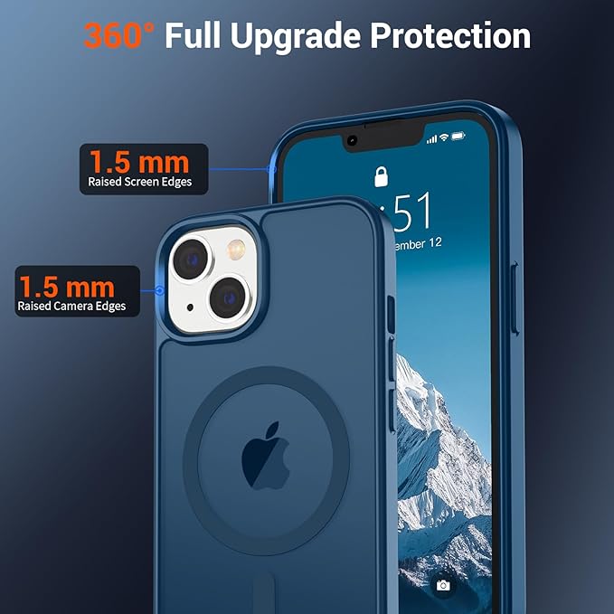 SUPFINE Magnetic for iPhone 15 Plus Case & iPhone 14 Plus Case (Compatible with MagSafe)(Military Grade Drop Protection) Translucent with Anti-Fingerprint Phone Case,Deep Blue