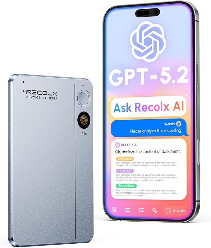 AI Voice Recorder & Transcriber with GPT-5.2 Analysis – 30-Hour Recording, 112-Language Speech-to-Text & Auto Summary for Meetings, Lectures & Interviews, Silver Grey