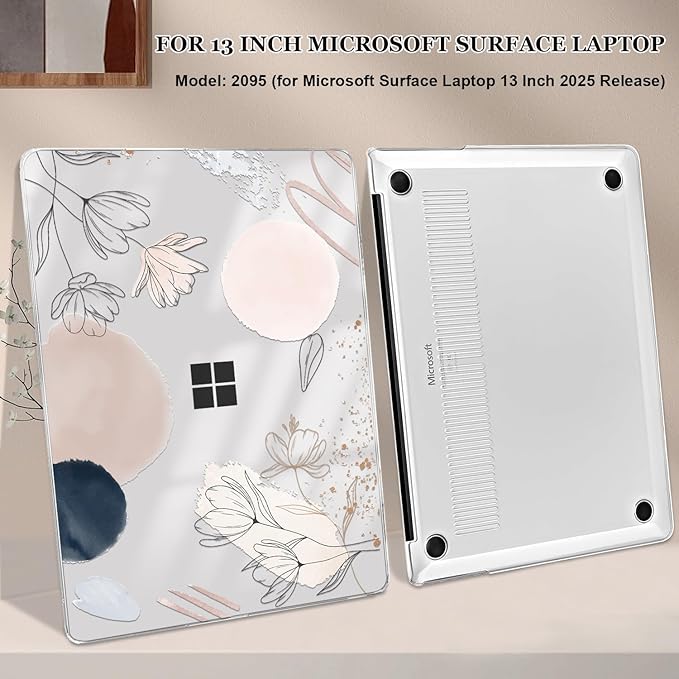Slim Protective Case for Microsoft Surface Laptop 13 inch Copilot+PC 2025 (Model 2095), Lightweight Anti-Scratch Printed Pattern Plastic Hard Shell Case Cover, Abstract Line Floral