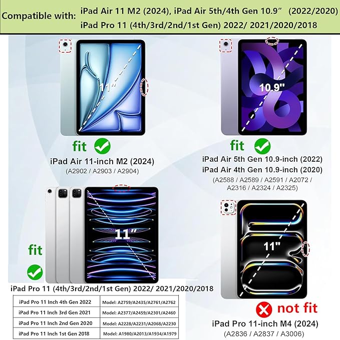 Case for iPad Air 11" M2 (2024) & iPad Pro 11 inch 4th/3rd/2nd/1st Gen (2022/2021/2020/2018) & iPad Air 5th/4th Gen 10.9" (2022/2020) Translucent Frosted Clear TPU Back Cover, Purple & Blue