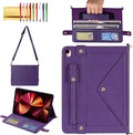 Handbag Case for iPad Pro/Air 10.5" & iPad 10.2" (2019-2021), Techcircle Folio Stand iPad Crossbody Wallet Case with Pencil Holder & Envelope Pocket, Hand Strap+Shoulder Strap Protective Cover, Purple