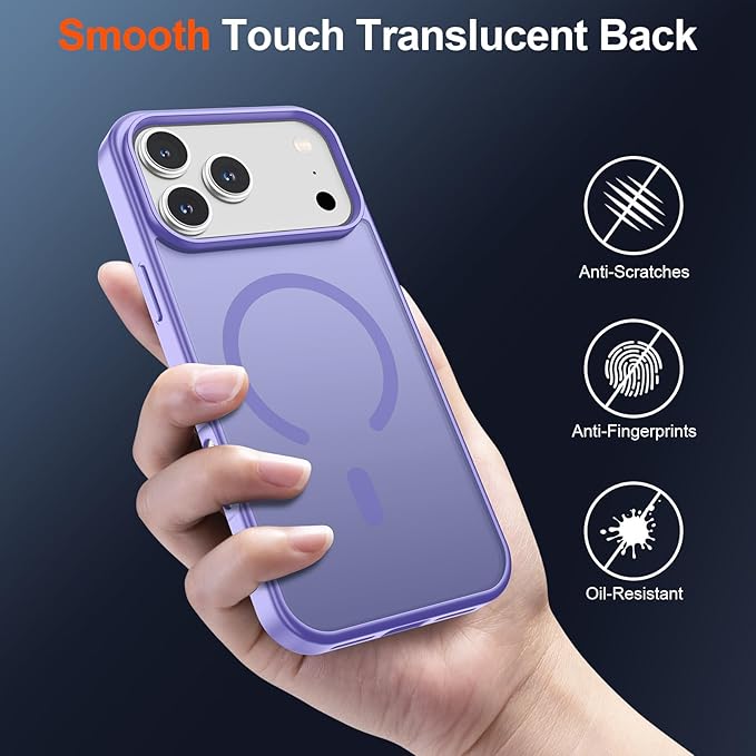 SUPFINE Magnetic for iPhone 17 Pro Max Case (Compatible with MagSafe)(Military Grade Drop Protection) Translucent Matte Shockproof with Anti-Fingerprint Phone Cover,Purple