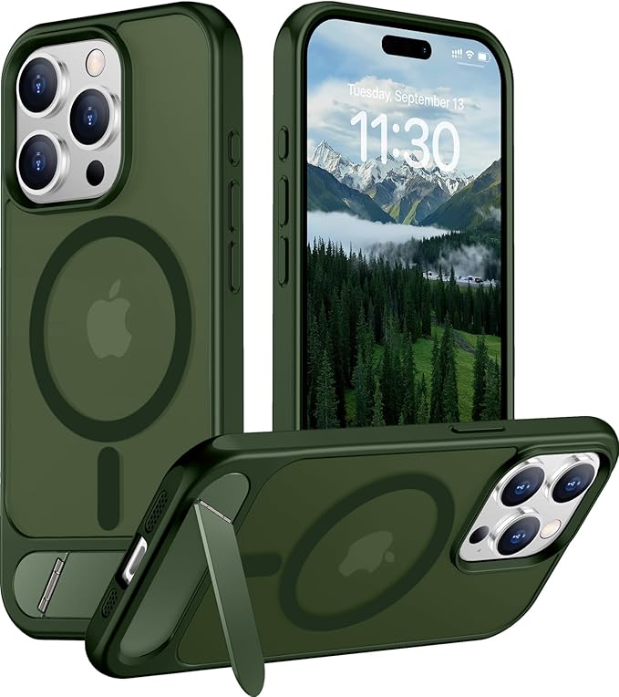 Magnetic Compatible with iPhone 15 Pro Max Case, [Built-in Invisible Kickstand][Compatible with MagSafe][Military Grade Shockproof] Slim Translucent Matte Phone Case for iPhone 15 Pro Max 6.7"
