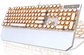 Camiysn Typewriter Style Mechanical Keyboard, Retro Punk Gaming Keyboard with Gold LED Backlit, Cute Wired Keyboards,104 Keys Full Size Keyboards, Uique Round Keycaps for Windows/Mac/PC(White&Gold)