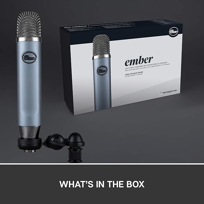 Blue Ember XLR Condenser Mic for Recording and Streaming, Custom Cardioid Capsule and Mic Stand Mount, Gray