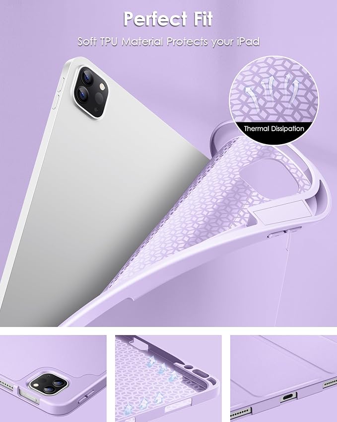 DTTO for iPad Air 13 Inch Case M4/M3/M2 2026/2025/2024, iPad Pro 12.9 Inch Case (6th/5th/4th/3rd Gen), Smart Slim Trifold Stand Soft Cover with Pencil Holder, Taro Purple