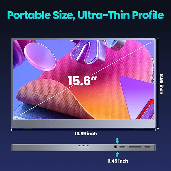 Upperizon Portable Monitor 15.6 inch FHD 85% sRGB 60Hz HDR HDMI USB-C Travel Monitor for Laptop MacBook PC Surface PS5 Xbox, External Display with Cover & Speakers, VESA Compatible