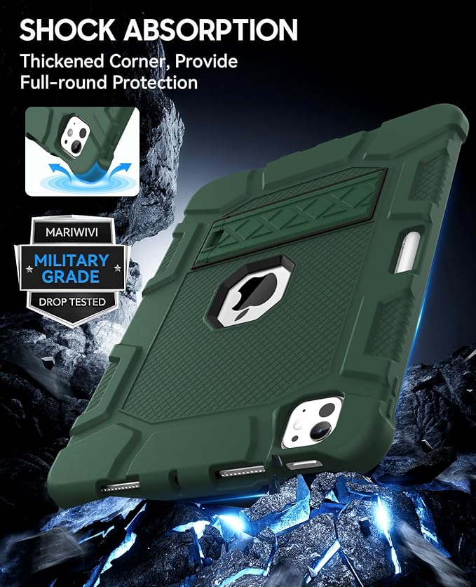 Case for iPad Pro 11 Inch Case (M5 2025/ M4 2024) with Pencil Holder, Built-in Stand, Military Grade Shockproof Protective Cover for iPad Pro 11" (Dark Green)