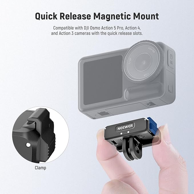 NEEWER Upgraded Quick Release Magnetic Mount Adapter Compatible with DJI Osmo Action 5 Pro/4/3, Action Camera Mount Vlogging Accessories with 1/4" Thread & Cleaning Cloth, AC011