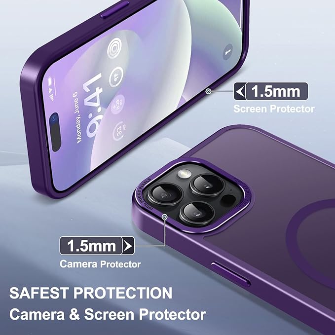 Newfuture Magnetic for iPhone 15 Pro Case [Compatible with Magsafe] [Military Grade Drop Protection] Translucent Matte Anti-Fingerprint Shockproof Phone Case for iPhone 15 Pro 6.1 inch, Deep Purple