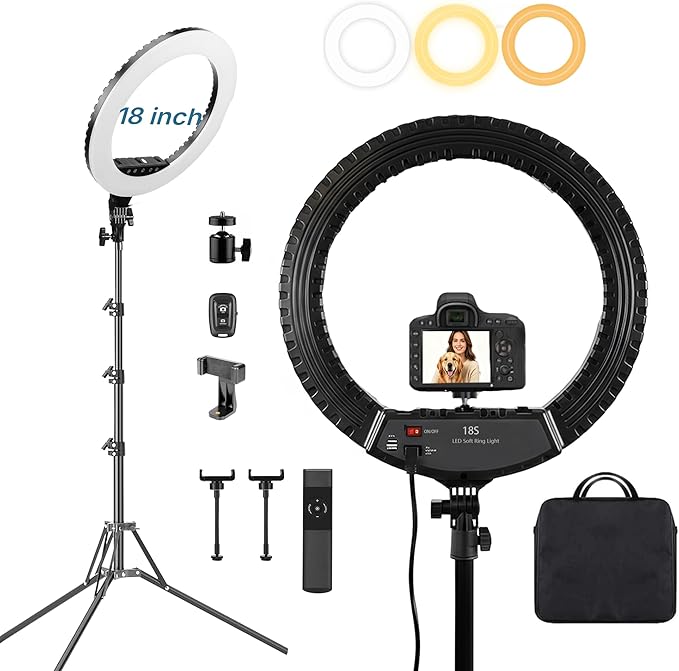 Upgraded 18 inch LED Ring Light Kit with Tripod,CRI≥95, 3000K-6000K Adjustable Brightness & Color Temp, Phone Holder & Remote for Live Streaming, YouTube, TikTok, Photography, Makeup