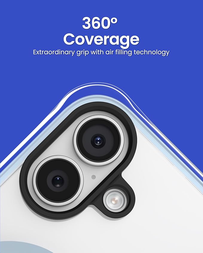 ORNARTO Air Case for iPhone 17 Clear | Military-Grade Drop Protection | Camera Control Button | Compatible with MagSafe | Built-in Air Phone Cover - Light Blue