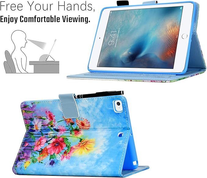 for iPad 9.7 inch Case iPad 6th/5th Generation Case 2018 2017, PU Leather Folio Stand Cute Cover for iPad 9.7 inch/iPad Pro 9.7/iPad Air 2/iPad Air 1, Auto Sleep/Wake, Floral