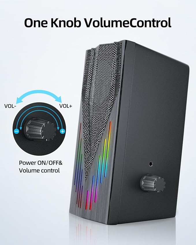 Uakinat Computer Speakers with 6 Colorful RGB Lights,USB Powered 3.5mm Aux with Loud Stereo Sound,Headphone-in for Desktop,PC/Laptop/Tablet Phone