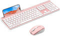 Samsers Wireless Keyboard and Mouse Combo Ultra Slim Rechargeable Dual-Mode (Bluetooth 5.0x2 +2.4G) Silent Keyboard and Mouse Set, Multi-Device Full-Size Design for MacOS/iOS/Android/Windows - Pink