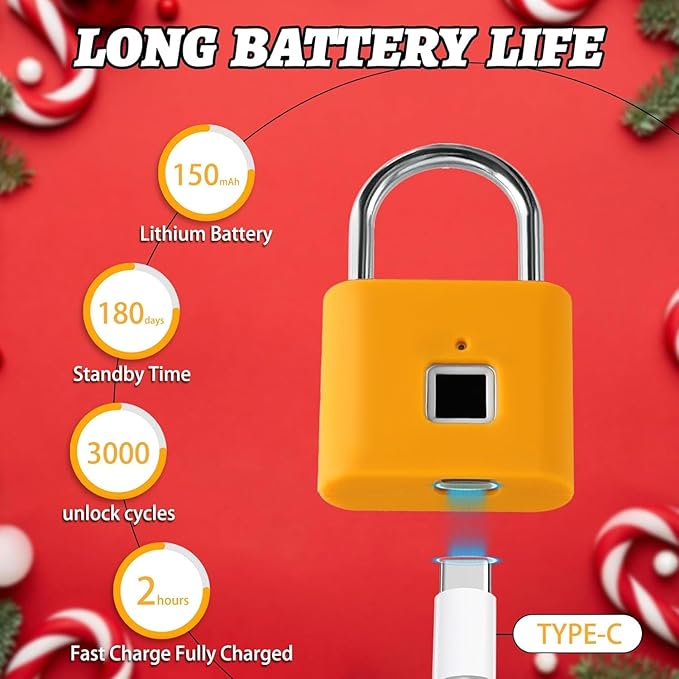 UMIKSMART Fingerprint Padlock, Keyless Fingerprint Padlock with USB Charging, Smart Keyless Padlock for School Locker, Gym Locker, Backpack and Travel Bag, Gift for Kids, Teens and Friends