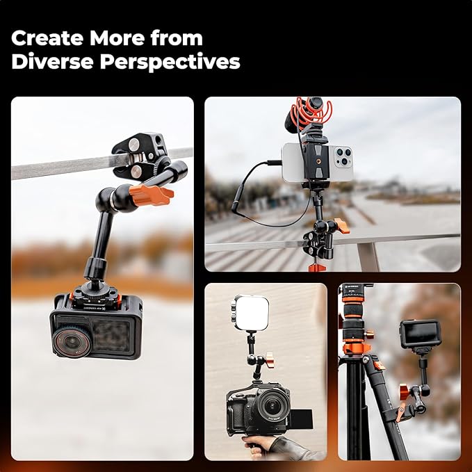 K&F CONCEPT 6" Magic Arm Clamp with Super Clamp, 360°Ballhead Articulating Mini Arm for Monitor, LED Light, Webcam, Action Camera