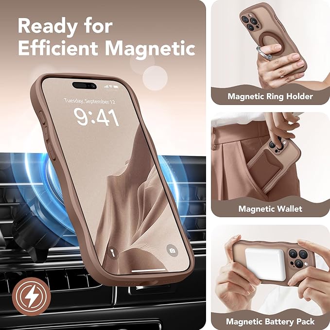 CAPRARO for iPhone 16 Pro Case for Women Girls, Upgraded [Full Camera Protection] [Compatible with MagSafe] Cute Wave Translucent Matte Phone Case for iPhone 16 Pro, Brown