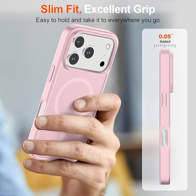SUPFINE Magnetic for iPhone 17 Pro Max Case (Compatible with MagSafe)(Military Grade Drop Protection) Translucent Matte Shockproof with Anti-Fingerprint Phone Cover,Light Pink
