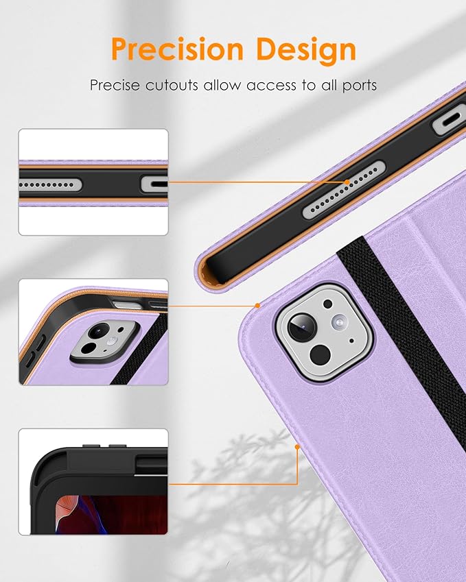 DTTO for iPad Pro 11 inch Case (M5/M4) 2025/2024, Premium Leather Business Folio Stand Cover with Pencil Holder - Auto Wake/Sleep and Multiple Viewing Angles, Lavender