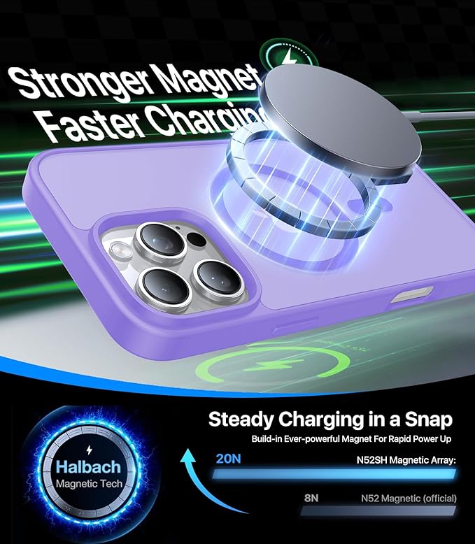 Magnetic for iPhone 16 Pro Case,[Compatible with MagSafe][Military-Grade Drop Protection][Anti-Yellowing]Shockproof Protective Translucent Matte Cover for iPhone 16 Pro Phone Case,Light Purple