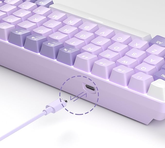 MageGee Portable 60% Mechanical Gaming Keyboard, MK-Box LED White Backlit Compact 68 Keys Mini Wired Office Keyboard with Red Switch for Windows Laptop PC Mac - Violets