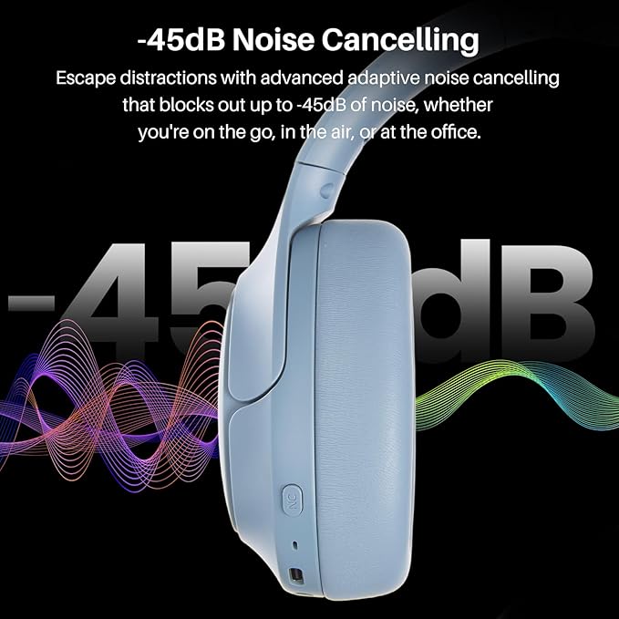TOZO HT3 Hybrid Noise Cancelling Headphones, 90H Battery Life Wireless Over Ear Bluetooth 6.0 Foldable Headset, AI Voice Assistant with 5 Mics, Connect 2 Devices & Hi-Res Sound, 32 Audio EQ, with Case