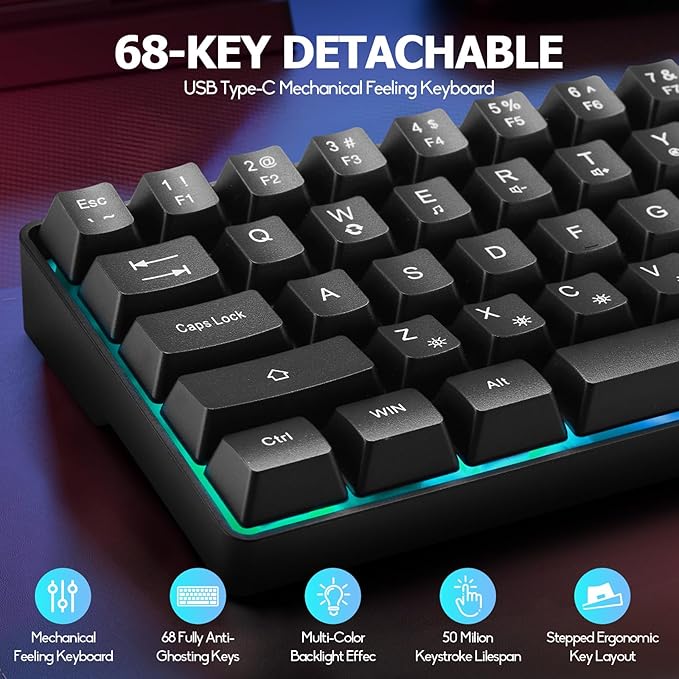 Guiheng Wired 60% Gaming Keyboard and Mouse Combo, Ultra-Compact 61 Keys RGB Backlit Mini Keyboard, Lightweight 3200 DPI Optical Mouse, Gaming Set for Windows, PC, MAC, PS5, Xbox Gamer (Black)