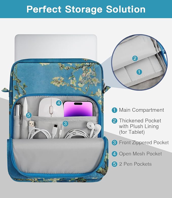 MoKo 13.3-14 Inch Laptop Sleeve Bag Fits Mac Neo 13-inch A18 Pro, Mac Pro 13.3" M2 2022/M5/M5 Pro/M5 Max 14.2" 2026, Mac Air 13.6" M5 2026, Handle Carrying Case with Shoulder Strap, Apricot Flower