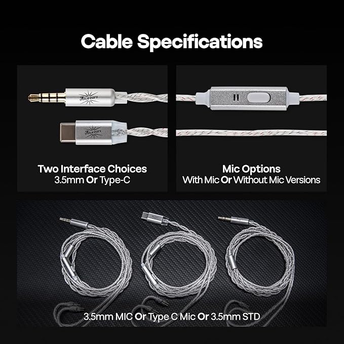 Linsoul Kiwi Ears Belle 10mm DLC Dynamic Driver in-Ear Monitor, HiFi Wired Earbuds with Dual Silver-Plated Cables, Professional IEM for Stage Performance/Gaming/Music Production (Without MIC, Silver)