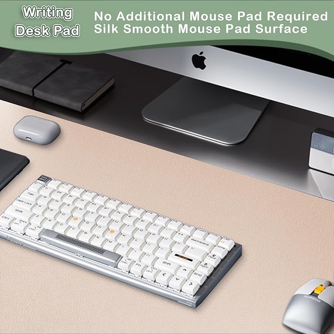 Boutilon Leather Desk Pad Protector,Non-Slip Mouse Pad,Laptop Desk Pad,Office Mouse Mat,Waterproof Leather Desk Blotter,Desk Writing Pad for Office and Home (XXL-Beige,47.2"x 17")