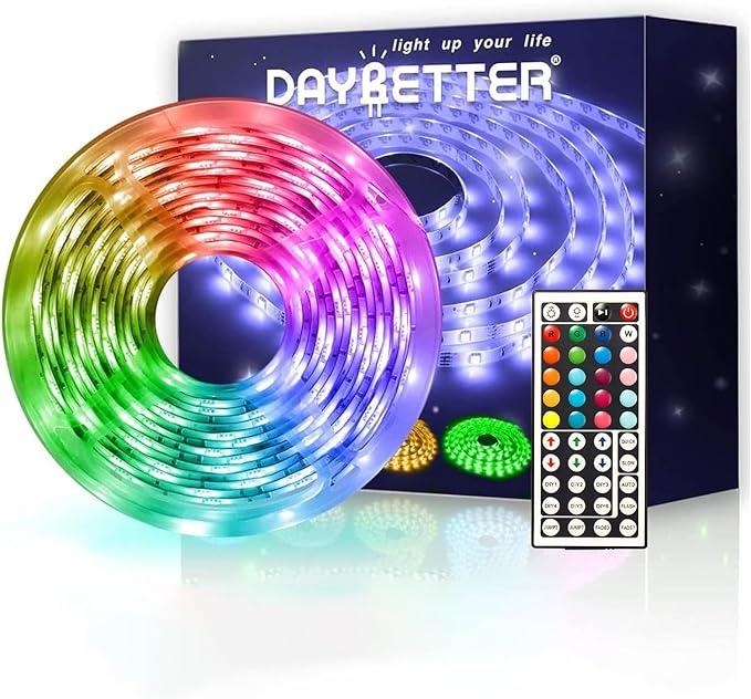 DAYBETTER Waterproof Led Lights for Bedroom, 16.4ft Led Strip Lights, 150 LEDs Color Changing RGB 44 Keys Remote Controller, 12v for Outdoor Room Home Party Christmas Decoration