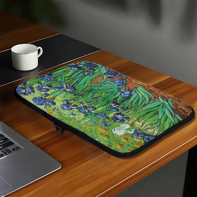 Irises Painting Laptop Sleeve 15 Inch for Women Exquisite Van Gogh Painting Pattern Computer Bag with Funny Design Lightweight Multiple & Neatly Organizers for On-The-Go Essentials