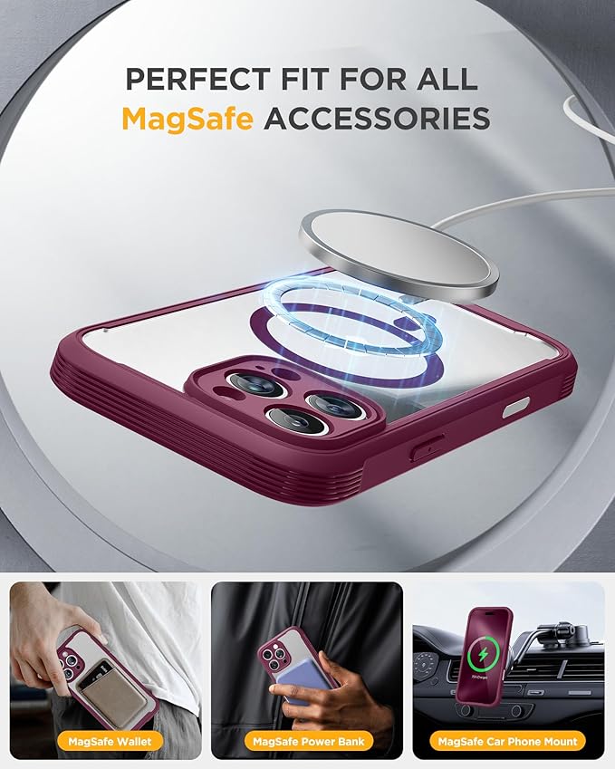 Miracase for iPhone 16 Pro Max Case 6.9'', [Bubble Free] Full-Body Bumper Phone case with Built-in Full Glass Screen &Lens Protector,Compatible with MagSafe,Drop Proof 16 Pro Max Cover,Plum | 6.9'', Bubble Free, Full-Body Bumper, Lens Protector