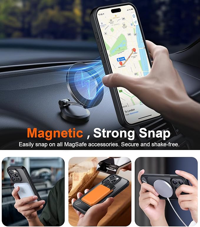 Magnetic Compatible with iPhone 15 Pro Case, [Built-in Invisible Kickstand][Compatible with MagSafe] [Military Grade Shockproof] Slim Translucent Matte Phone Case for iPhone 15 Pro 6.1"