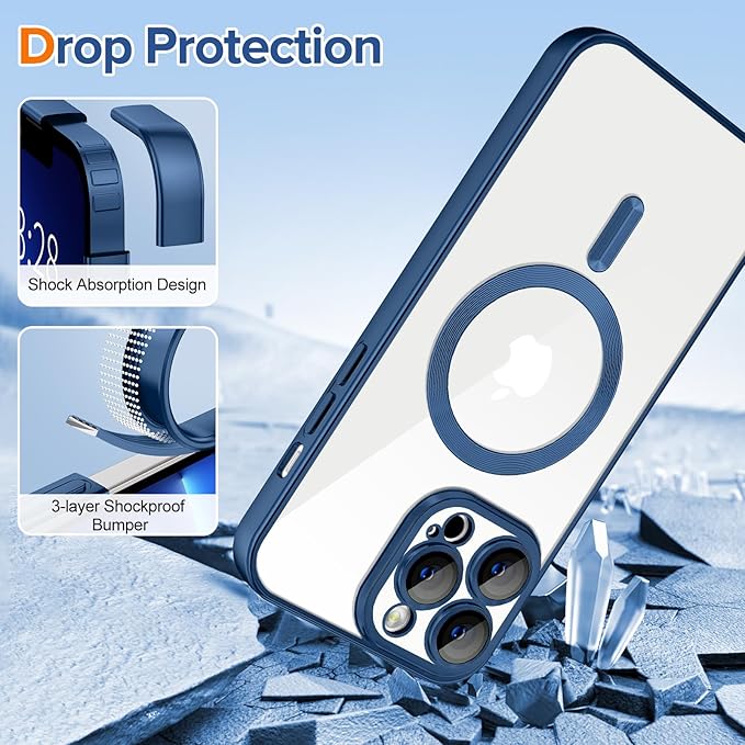 Hython Magnetic Clear for iPhone 13 Pro Max Case with Camera Lens Protector [Compatible with MagSafe] Plating Edge Slim Soft TPU Cover Protective Phone Case for iPhone 13 Pro Max, Matte Deep Blue