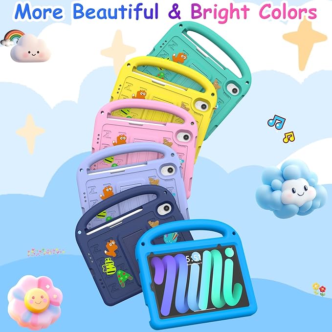Kids Case for iPad mini 7(A17 Pro) 2024/iPad Mini 6 2021 8.3 Inch, with Built-in Pencil Holder/Anti-Slip Handle/Foldable Stand, Shockproof Protective iPad mini 7th/6th Generation Case 8.3 Inch