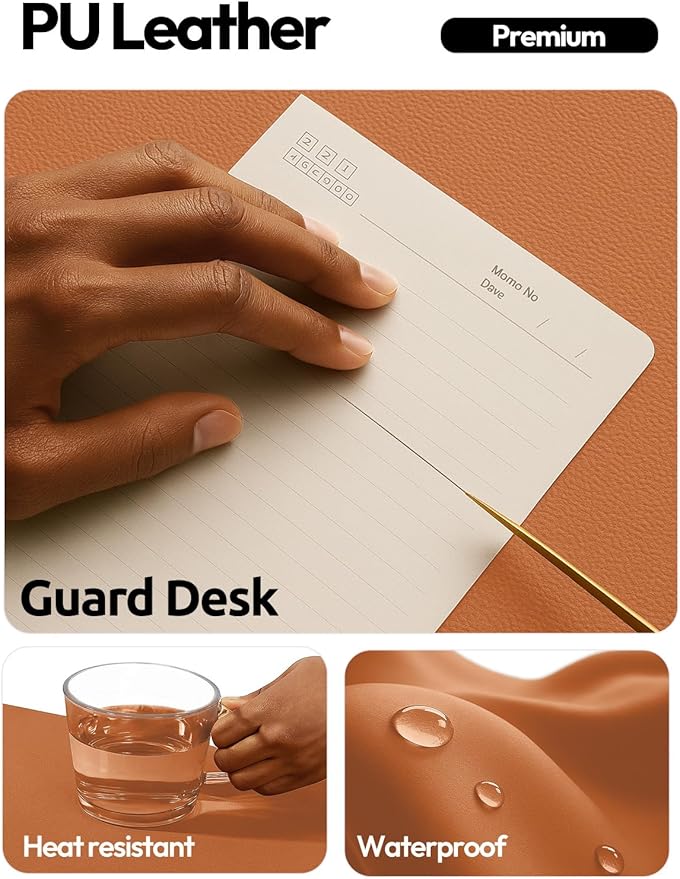 YSAGi Leather Desk Pad Protector, Office Desk Mat, Large Mouse Pad, Non-Slip PU Leather Desk Blotter, Laptop Desk Pad, Waterproof Desk Writing Pad for Office and Home (Brown, 31.5" x 15.8")
