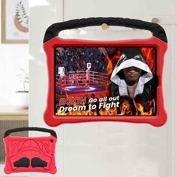 Dteck for iPad Air 3rd Generation and iPad Pro Case 10.5" 2019/2017 Release, Cute Boxing Shockproof Hard Case with Handle/Kickstand/Shoulder Strap, Protective Lightweight Kids-Friendly Cover, Red