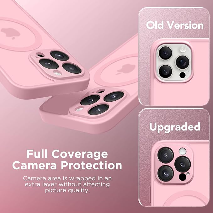 CAPRARO Magnetic for iPhone 15 Pro Case, [Compatible with MagSafe] [Full Camera Protection] Shockproof Protective Slim Translucent Matte Phone Case for iPhone 15 Pro 6.1'', Peach Pink