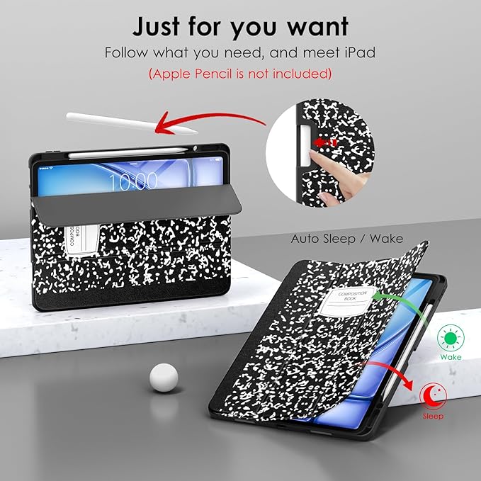 DTTO for iPad Air 13 Inch Case M4/M3/M2 2026/2025/2024, iPad Pro 12.9 Inch Case (6th/5th/4th/3rd Gen), Smart Slim Trifold Stand Soft Cover with Pencil Holder, Book
