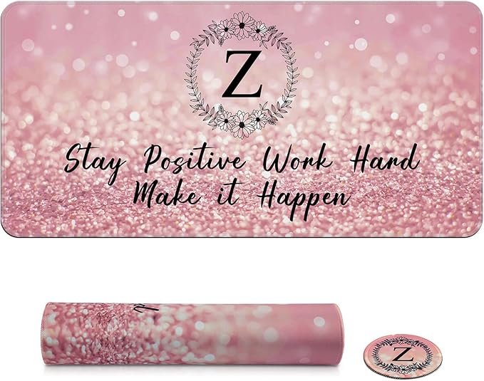 Pink Large Gaming Mouse Pad with Coaster, Desk Mat, Mouse Pad for Computer Keyboard Laptop Office Decor, Stitched Edges Extended Mousepad, 31.5'' x15.6''-Letter Z