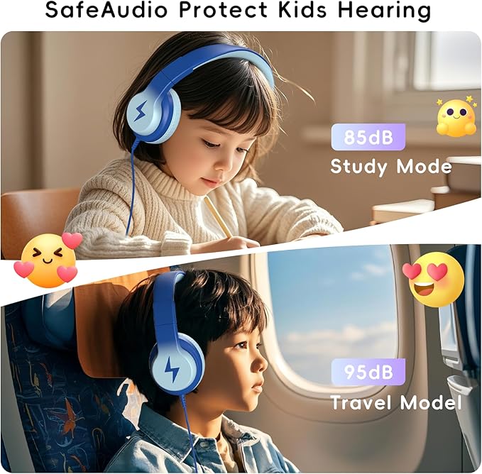 Candy Bila Kids Wired Headphones for Kids with Microphone, 85/94dB Volume Limiter Headphones for Girls Boys, Light Blue